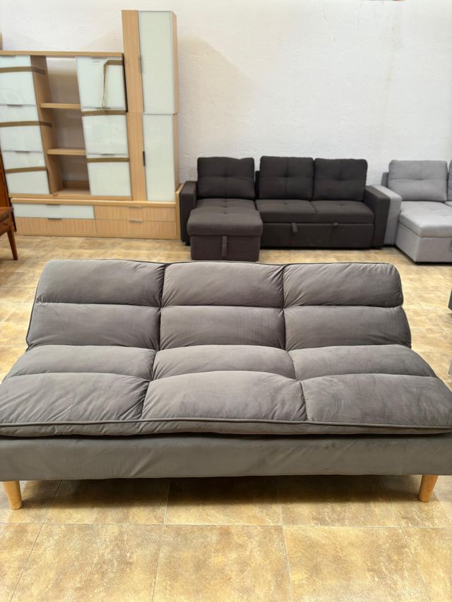 Sofá Cama terciopelo gris ACOLCHADO - IDEAL PISO