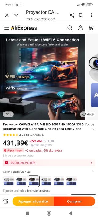 Proyector CANWE 4K blanco