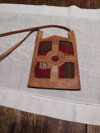 Bolso bandolera piel-tejido