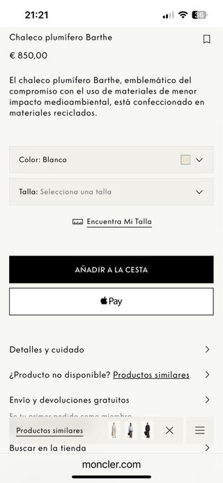 Chaleco Moncler blanco talla 2 (48)