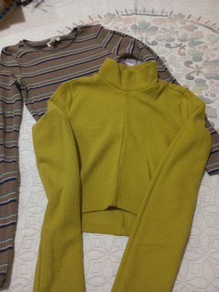 2 Camisetas manga larga: marrón & verde oliva