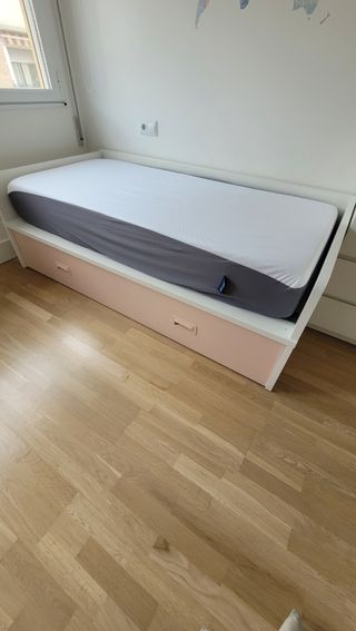 Cama nido 100x200 cm - blanca y rosa