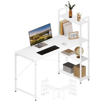 Escritorio blanco con estantería