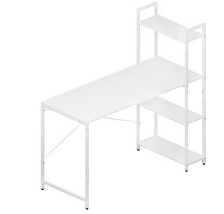 Escritorio blanco con estantería