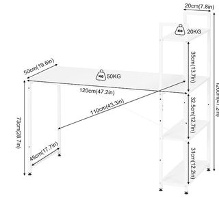 Escritorio blanco con estantería