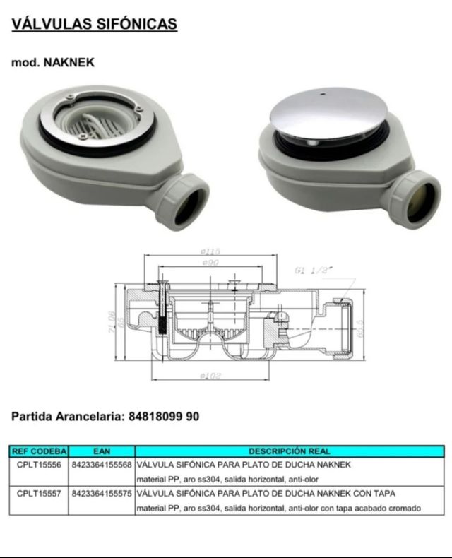 Válvula sifónica NAKNEK ducha