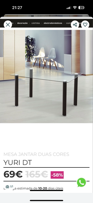 Mesa Jantar Yuri DT - Vidro Preto
Medida: 80x140