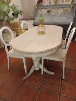 Mesa decapé blanca + 2 sillas