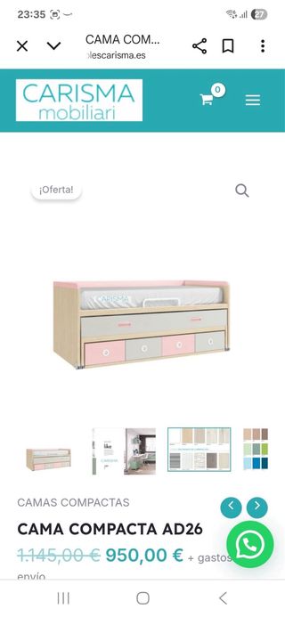 Cama nido infantil roja y blanca, armario a juego