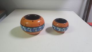 2 Vasetti Ceramica - Arancio & Blu