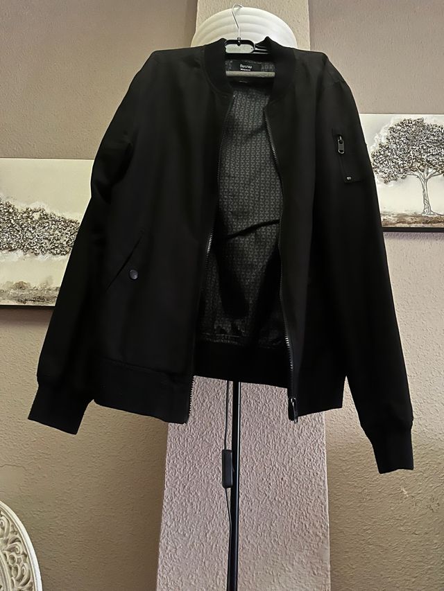 Chaqueta bomber negra hombre