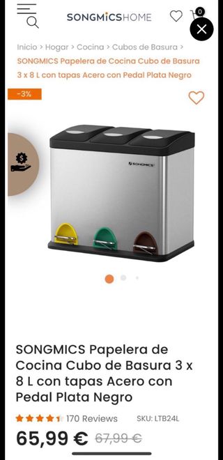 Cubo reciclaje 3 compartimentos SOHGMICS