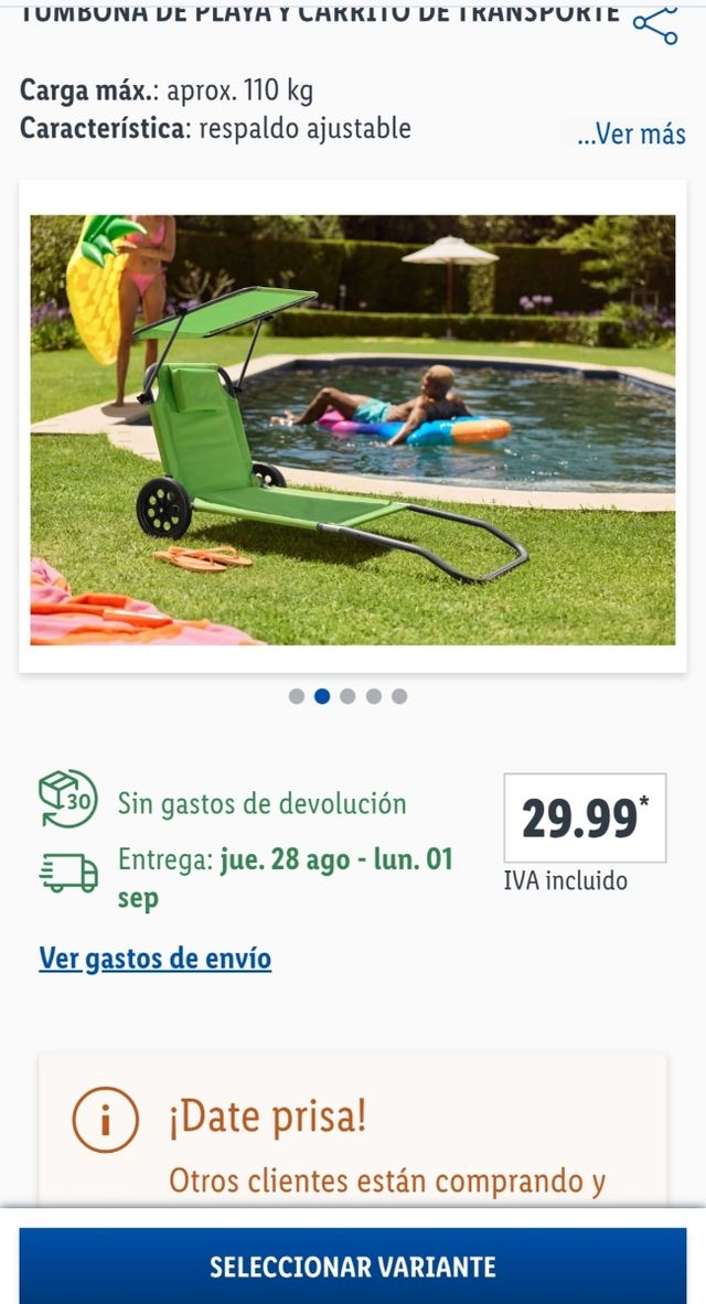 Tumbona plegable playa con carrito