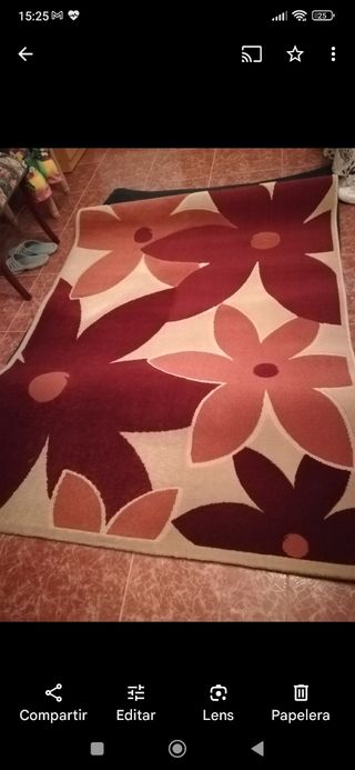 Alfombra flores rojas y beige