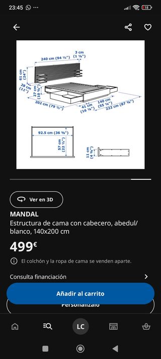 Cabecero cama madera + estructura