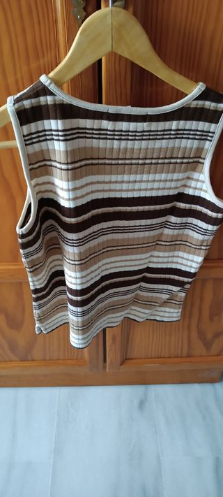 Top rayas beige-marrón mujer
