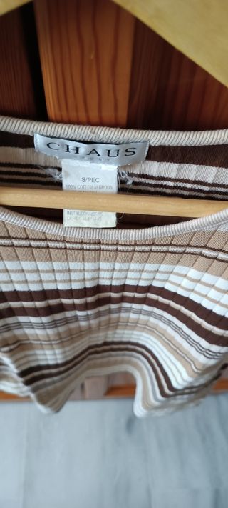 Top rayas beige-marrón mujer