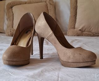 Zapatos tacón beige dorado 38