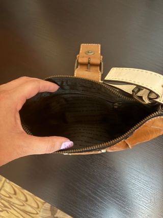 Bolso Purificación García marrón-blanco de piel