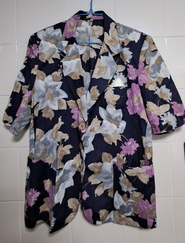 Giacca lino fiori multicolor