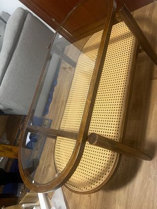 Mesa centro ovalada - ratán y cristal