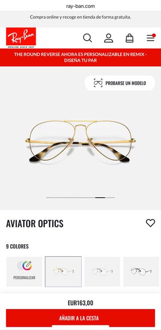 Gafas Ray-Ban Aviator Optics Doradas