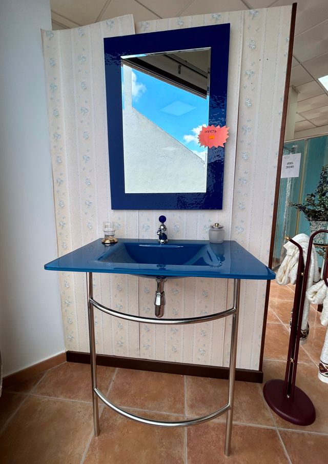 Mueble baño azul - lavabo cristal