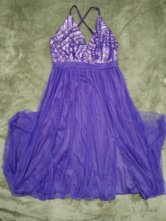 Vestido largo morado lentejuelas