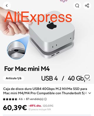 Soporte Aluminio Mac mini M4/M4 Pro 2024