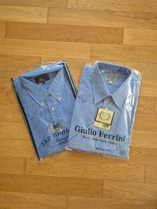 Set 2 camicie manica corta quadretti azzurro