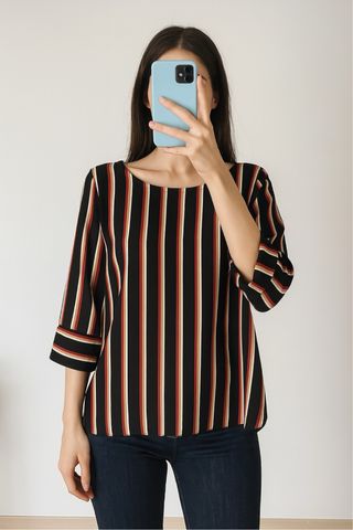 Camicia righe verticali nera rossa