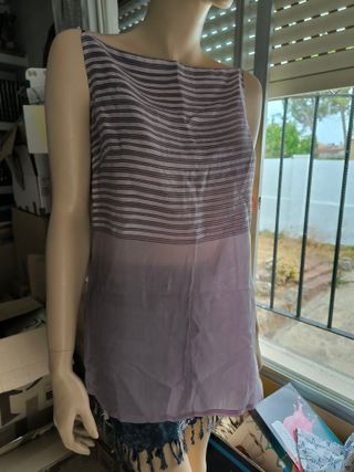 Blusa rayas morada sin mangas