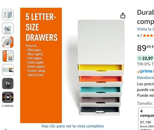 Resistente cassettiera a 5 cassetti