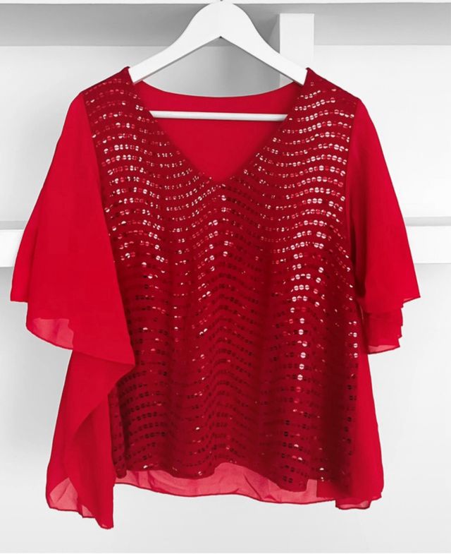 Blusa roja lentejuelas mujer XL
