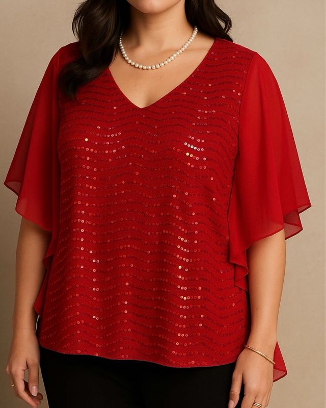 Blusa roja lentejuelas mujer XL