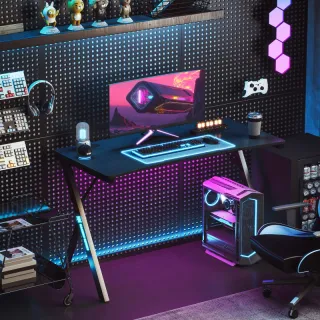 Scrivania Gaming con Luci LED RGB Regolabili e Gam