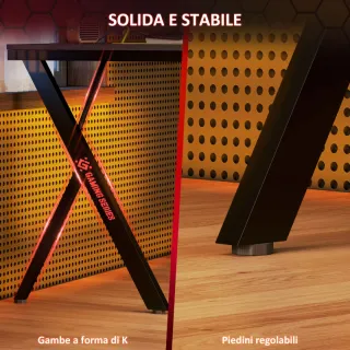 Scrivania Gaming con Luci LED RGB Regolabili e Gam