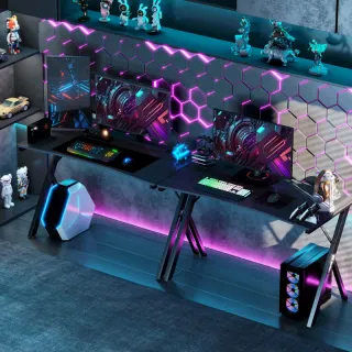 Scrivania Gaming con Luci LED RGB Regolabili e Gam