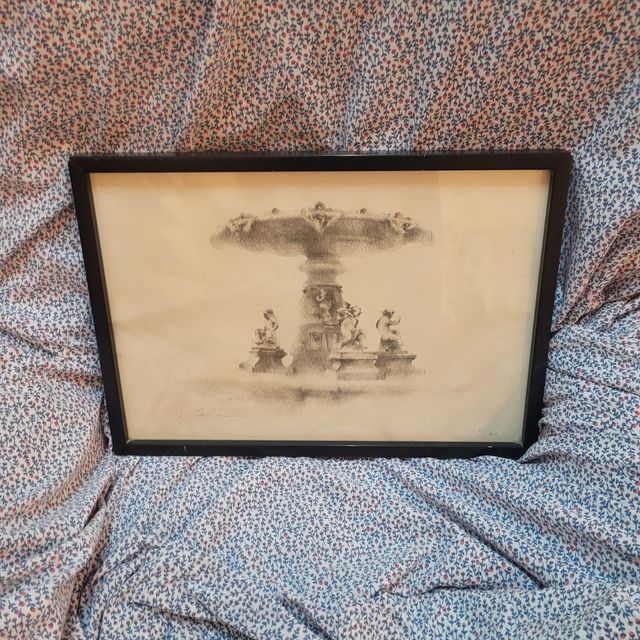 Litografía de una Fuente ornamental con angeles