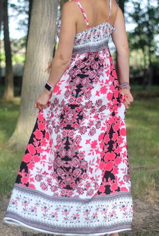 Vestido largo floral rojo y blanco