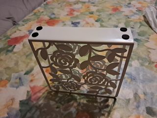 Servilletero metal blanco - flores