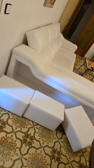Sofá chaise longue blanco - piel sintética