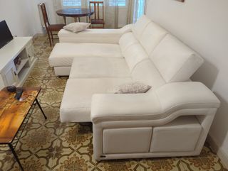 Sofá chaise longue blanco - piel sintética
