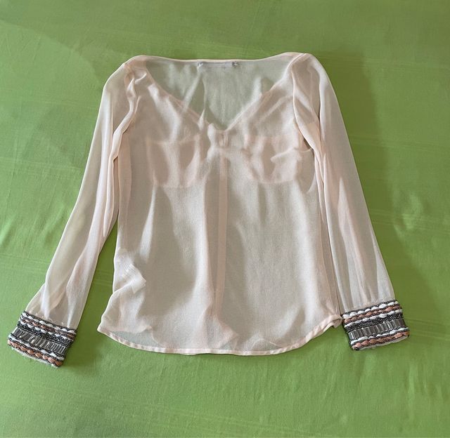 Blusa beige-coral transparente