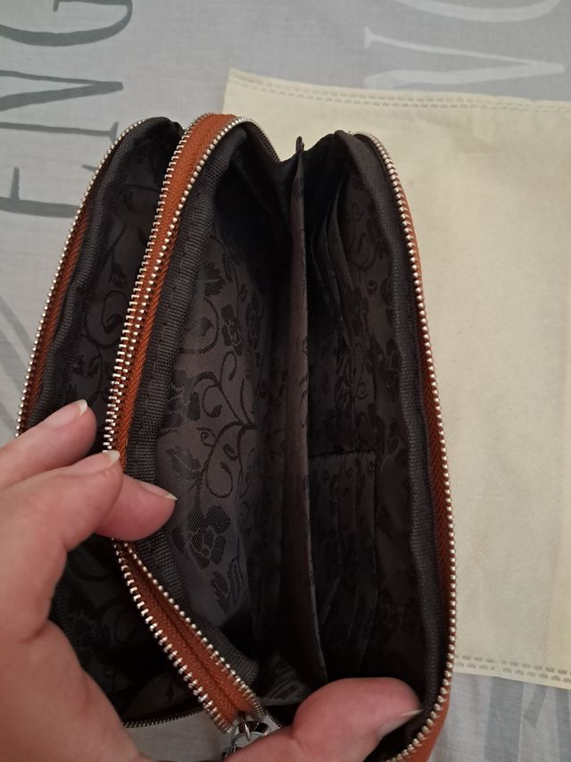 Billetero piel marrón-teja Cremallera doble