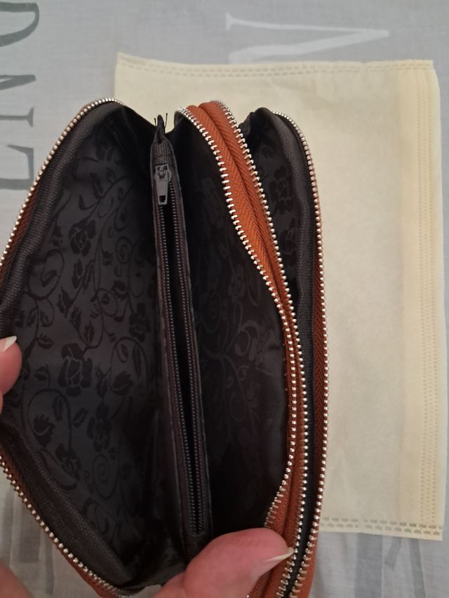 Billetero piel marrón-teja Cremallera doble