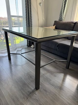 Mesa camilla forja cristal gris