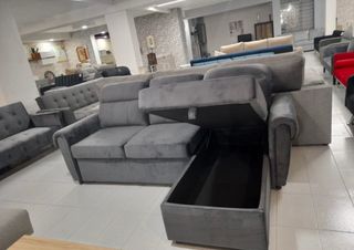 Sofa cama gris grande - terciopelo
