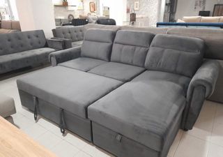 Sofa cama gris grande - terciopelo