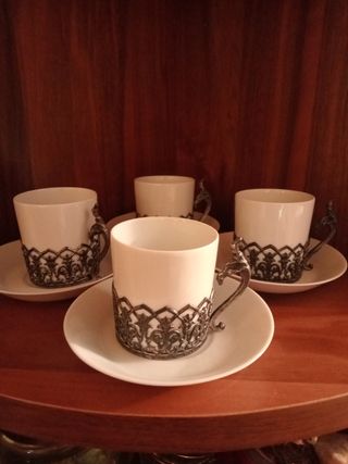 4 Tazzine Vintage Ceramica Peltro